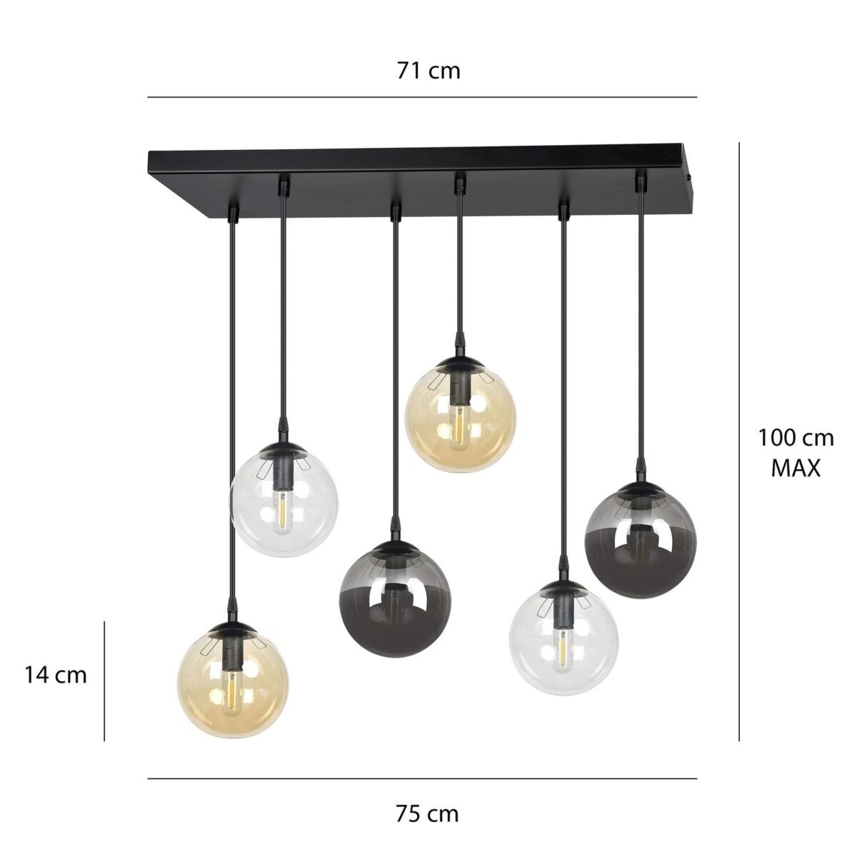 Lampa wisząca COSMO czarna/mixA 6-punktowa 714/6M1