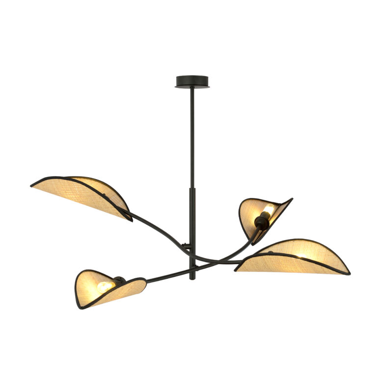 LOTUS 4 Czarna Rattan Lampa Sufitowa Nowoczesna Led 1108/4