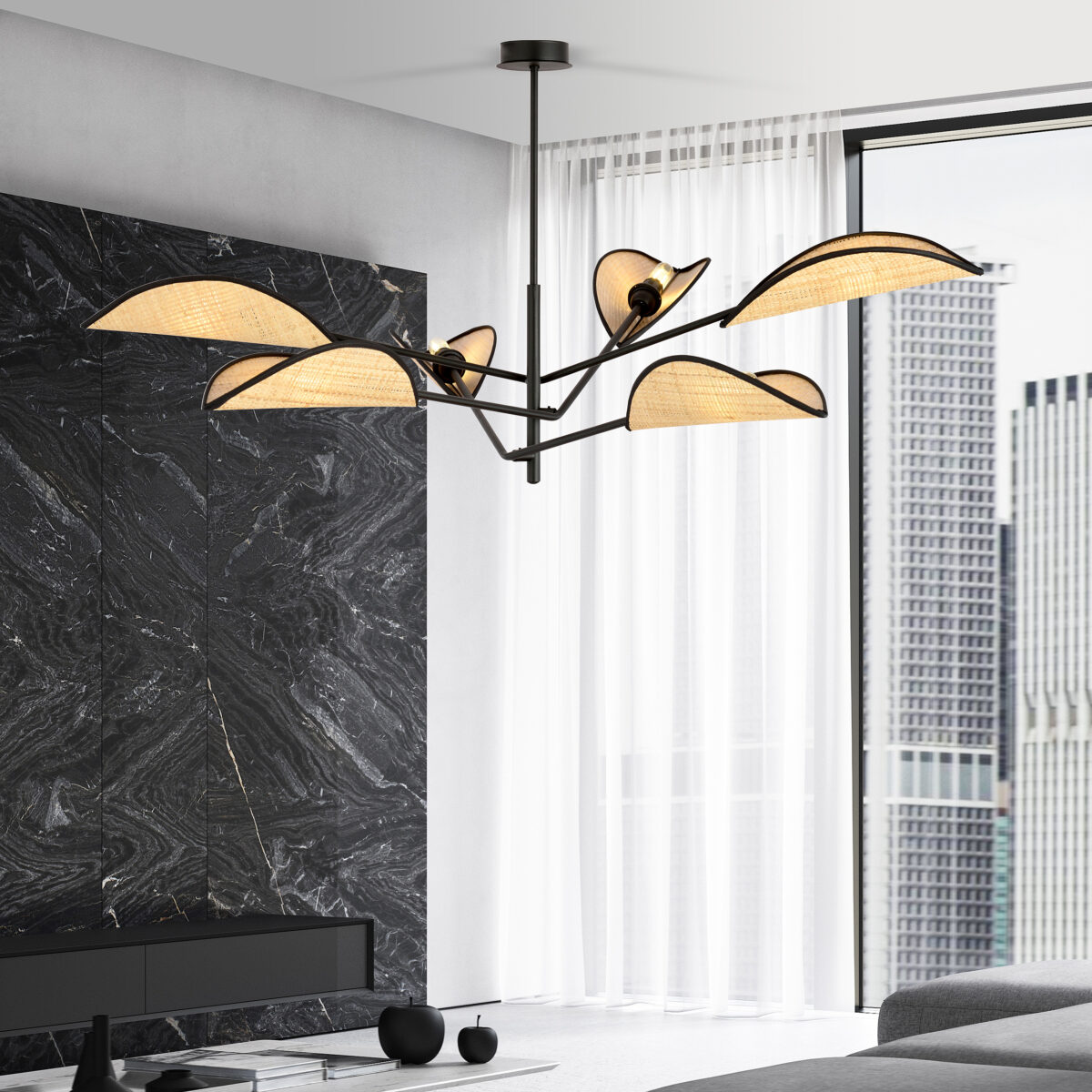 VENE 6 Czarna Rattan Lampa Sufitowa Nowoczesna Led 1160/6