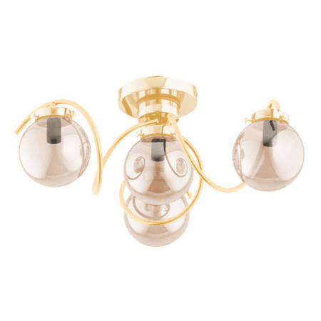 Lampa sufitowa 4 punktowa ze szklanymi kloszami w kształcie kul zapewnia idealne oświetlenie i zachwyca wyglądem. Elementy metalowe lampy w kolorze złotym.