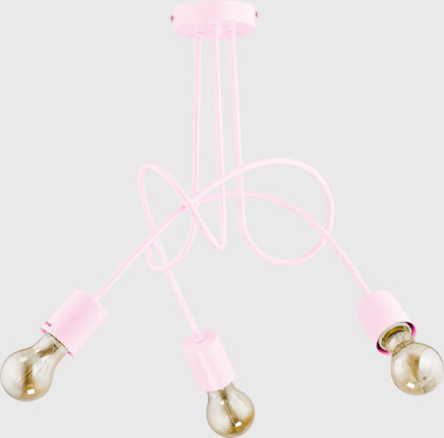 Lampa wisząca 3 punktowa wykonana z metalu w kolorze różowym.