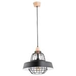 Lampa wisząca 1 punktowa z metalowym kloszem w stylu loftowym. Lampa w kolorze czarnym z drewnianymi elementami w kolorze naturalnym.