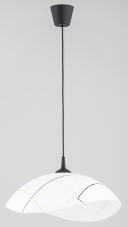 Lampa wisząca 1 punktowa ze szklanym kloszem, dodatkowe elementy w kolorze czarnym.
