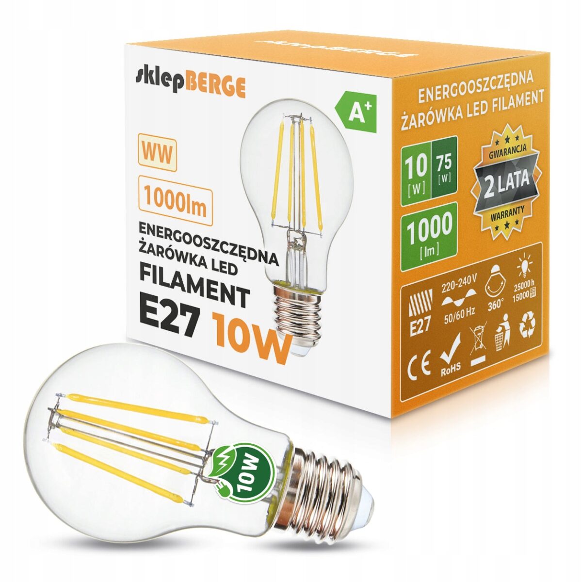 Żarówka ozdobna LED Edison retro filament E27 10W 1000lm 3000K barwa ciepła 24042 ecoPLANET
